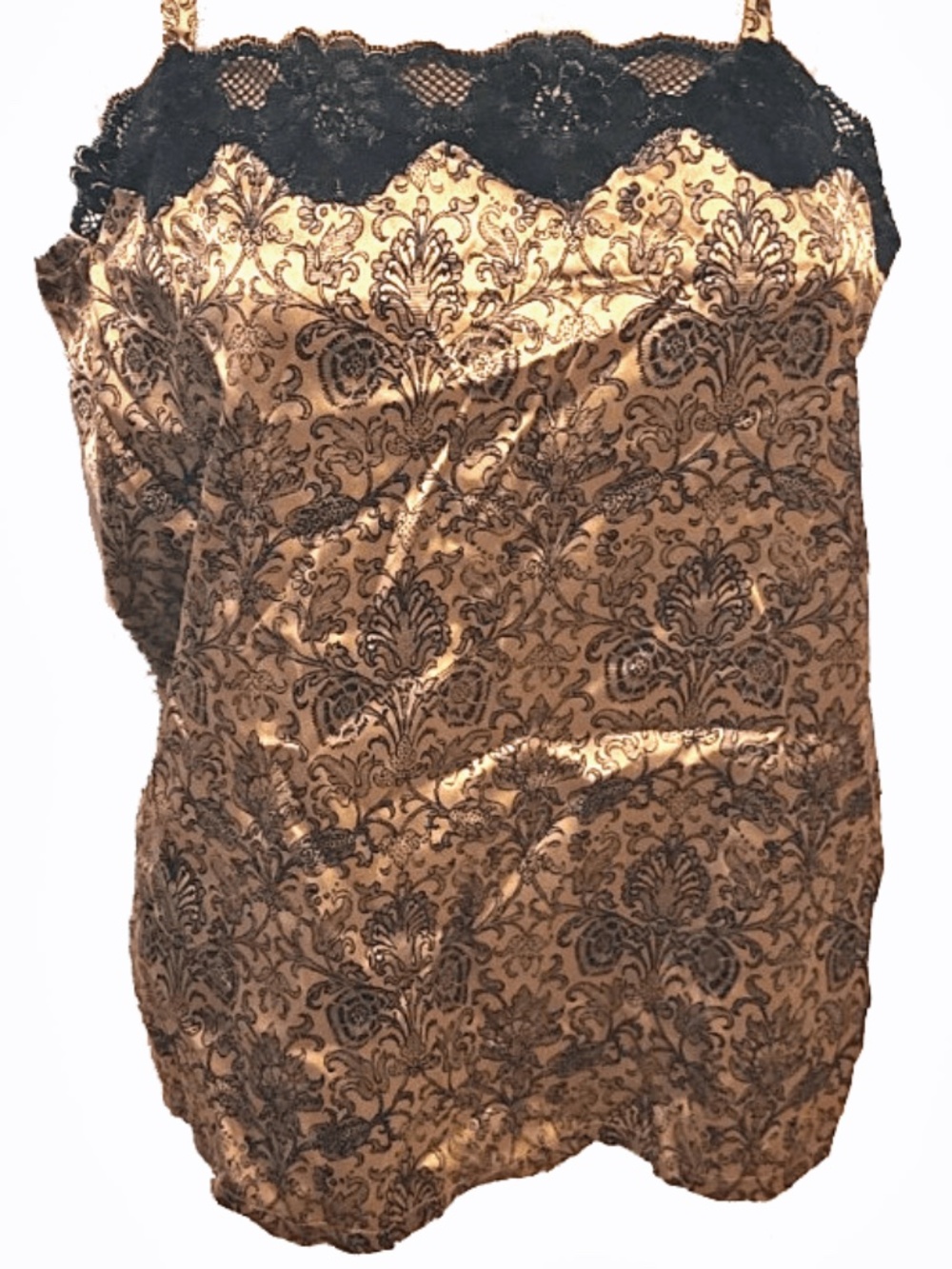 Chico's Silk Camisole Scroll Essence Gloria Champagne Black Paisley Top 2 L/12